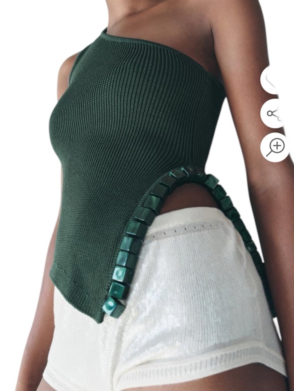 Zara Forest Green Ribbed Knit Tank with Beaded Side Accent